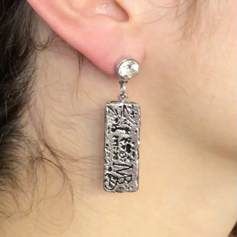 Vintage Atocha 925 Silver Dangle Bar Post Earrings - Picture 3 of 7